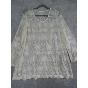 Indigo Soul Sheer White Lace Floral Blouse Boho Romantic Festival Top Fairy